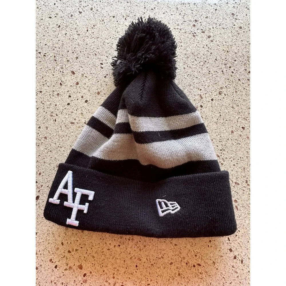 New Air Force Falcons New Era Striped Black Gray Knit Pom Hat Beanie NCAA